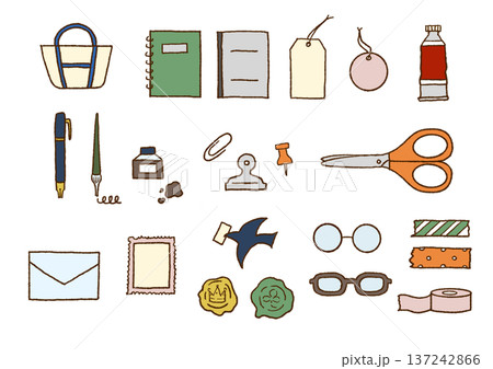 手描き文房具 カラーイラストセット 手描き文房具 カラーイラストセット 137242866