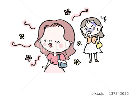 強い香水の匂いで気分が悪くなる女性（香害・化学物質過敏症） 137243036