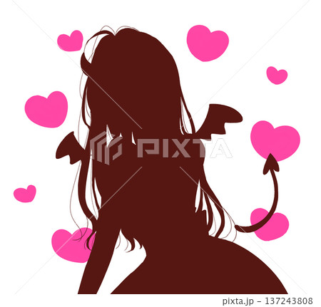 ロングヘアのセクシーな女性　小悪魔　シルエット　ハート 137243808