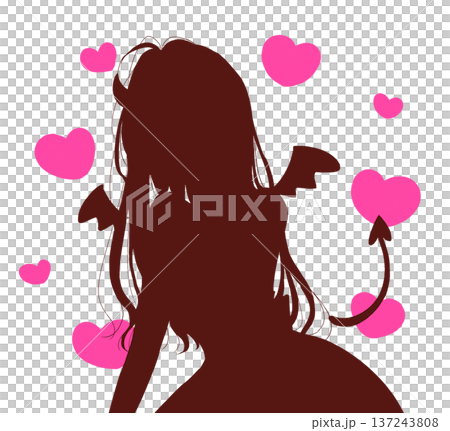 ロングヘアのセクシーな女性　小悪魔　シルエット　ハート 137243808