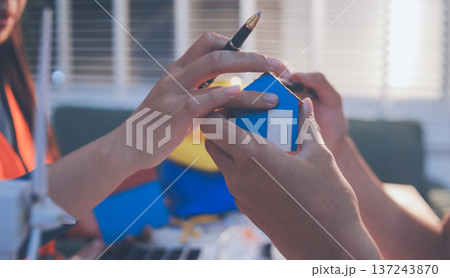 Concept Architect and desk of Architectural project in construction site or office building with mining light 137243870