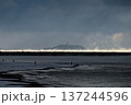 大寒波　雪　平塚海岸から見る江の島 137244596
