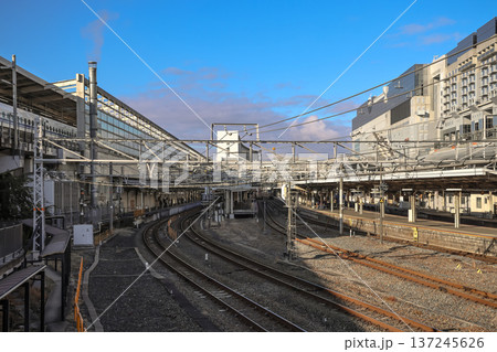 Nov 29 2025 Speed Rail Tracks at Kyoto Station Platforom Nov 29 2025 Speed Rail Tracks at Kyoto Station Platforom 137245626