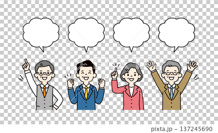 一組充滿活力的中老年男女（包括總裁、經理和投資者）的對話氣泡和上半身向量插圖。 137245690