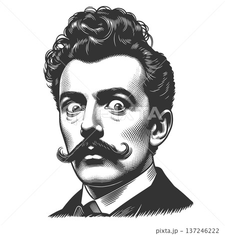 Surprised Mustached Man engraving sketch raster Surprised Mustached Man engraving sketch raster 137246222