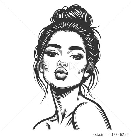 Beautiful Woman Blowing Kiss engraving raster Beautiful Woman Blowing Kiss engraving raster 137246235