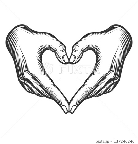 Hands Forming Heart Shape engraving sketch raster Hands Forming Heart Shape engraving sketch raster 137246246