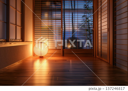 和風室内の温かい灯り 137246817