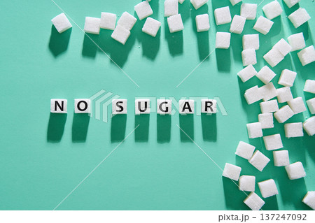 No sugar concept with sugar cube letters No sugar concept with sugar cube letters 137247092