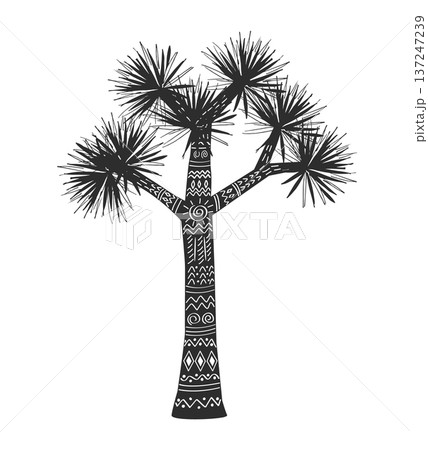 Joshua tree patterned drawing isolated outline vector illustration. Yucca plant ornamented in tribal indigenous style, desert symbol of American southwest 137247239