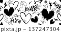 Seamless pattern with crayon hearts, graffiti love symbols and amore text in grunge style 137247304