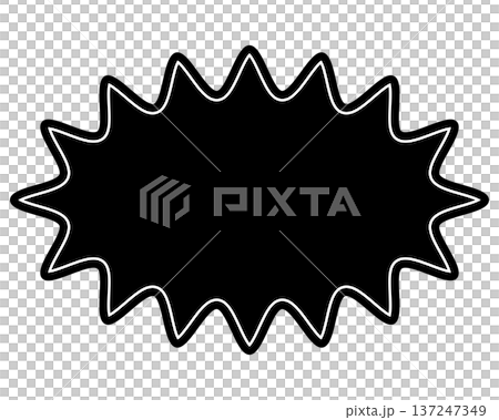 Simple color speech bubble with a long, rounded, jagged shape Simple color speech bubble with a long, rounded, jagged shape 137247349