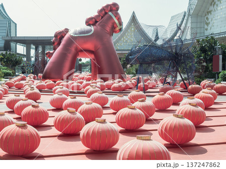 Gallop to Glory: The Red Horse Rises Standing as a monumental centerpiece for the 2026 Chinese New Year, this installation is a masterclass in contrasting textures. Gallop to Glory: The Red Horse Rises Standing as a monumental centerpiece for the 2026 Chinese New Year, this installation is a masterclass in contrasting textures. 137247862