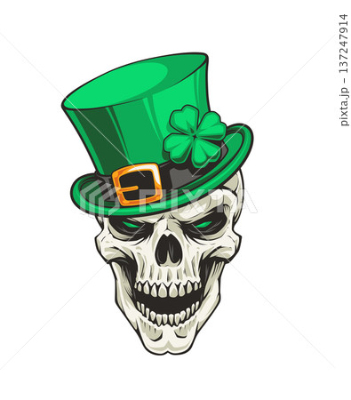 Vector skull in leprechaun hat with four leaf clover for Saint Patricks Day 137247914