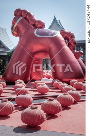Gallop to Glory: The Red Horse Rises Standing as a monumental centerpiece for the 2026 Chinese New Year, this installation is a masterclass in contrasting textures.artfully fuses traditional heritage Gallop to Glory: The Red Horse Rises Standing as a monumental centerpiece for the 2026 Chinese New Year, this installation is a masterclass in contrasting textures.artfully fuses traditional heritage 137248444