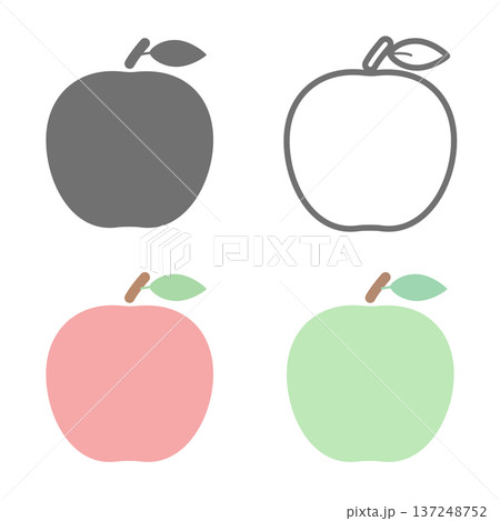 りんごアイコン4種セット（赤りんご・青りんご・シルエット・線画）シンプルフラット 137248752