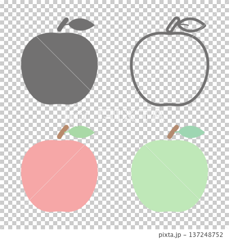りんごアイコン4種セット（赤りんご・青りんご・シルエット・線画）シンプルフラット 137248752