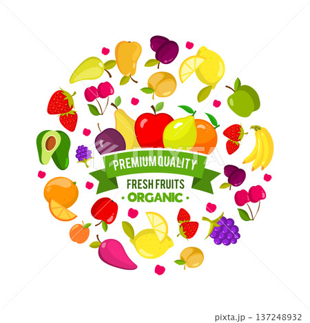 Fruits circle. cartoon background with healthy natural fruits. vector template 137248932