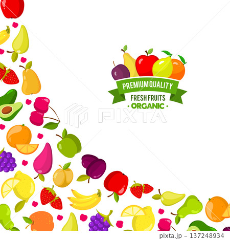 Fruits background. design background template with different juicy healthy fruits 137248934