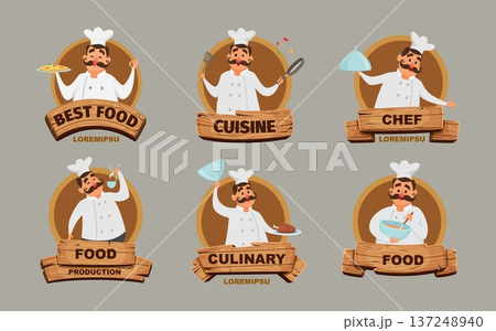 Chef logo. restaurant identity design template with chef in different poses 137248940