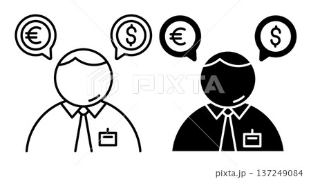 Linear icon. Stockbroker chooses a currency for trading between dollar and euro. Simple vector isolated on white background 137249084