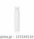 White airless cosmetic pump bottle presenting a minimalist and clean design, ideal for beauty, skincare, and personal care liquid product packaging on a white background 137249110