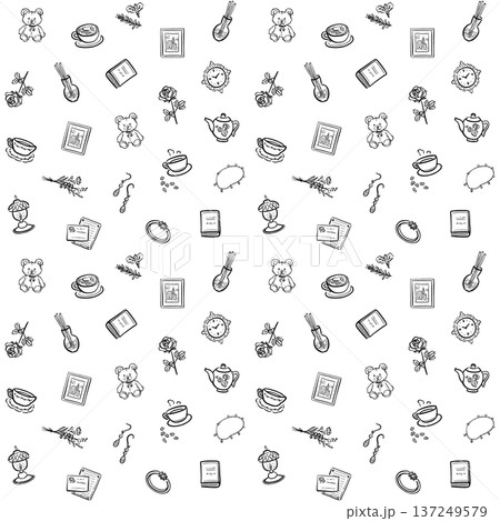 かわいい手描きのカフェの背景素材　線画 137249579