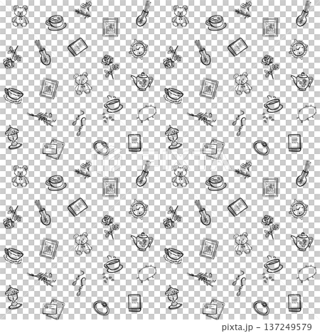 可愛的手繪咖啡館背景素材 - 線條畫 137249579