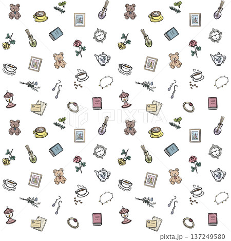 かわいい手描きのカフェの背景素材 137249580