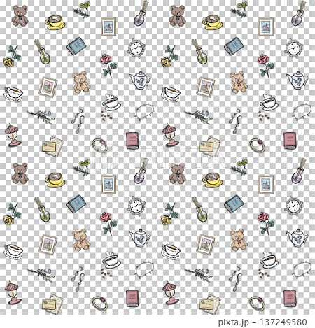 かわいい手描きのカフェの背景素材 137249580