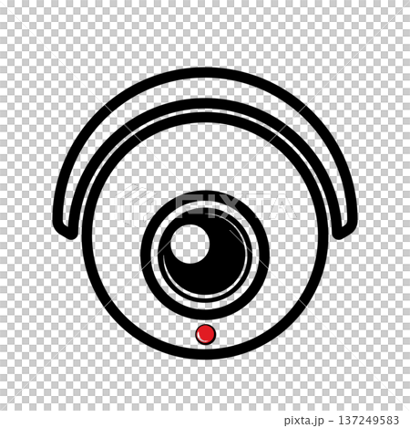 Black dome security camera with red record light, without background 137249583