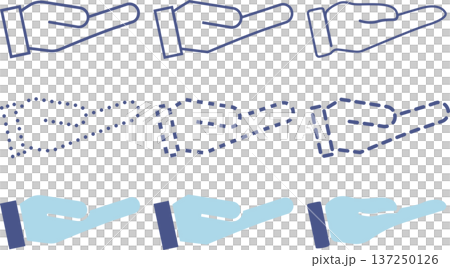 A set of blue business icons with one hand supporting the other and the palm facing up A set of blue business icons with one hand supporting the other and the palm facing up 137250126