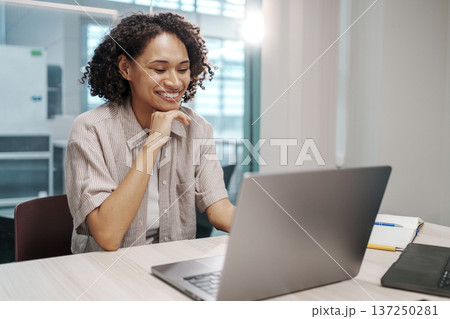 Lively Black Woman Conducts Engaging Online Webinar With Visual Aids And Realtime Responses Lively Black Woman Conducts Engaging Online Webinar With Visual Aids And Realtime Responses 137250281