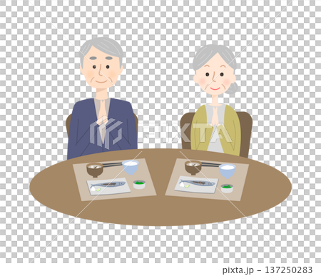 一對老年夫婦手牽手用餐 137250283