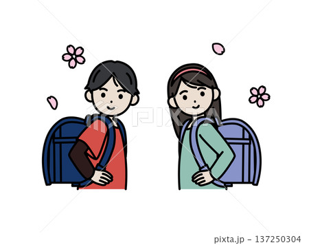 ランドセルを背負う小学生のイラスト 137250304