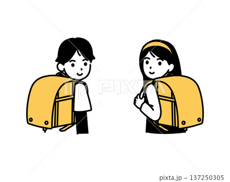 後ろを振り向く小学生のイラスト 137250305