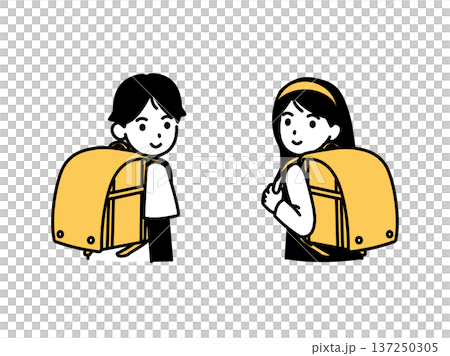 後ろを振り向く小学生のイラスト 137250305