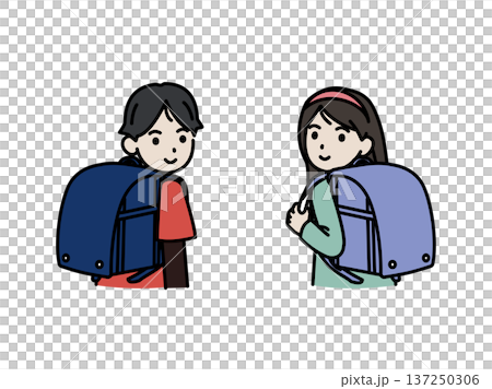 Illustration of an elementary school student looking back Illustration of an elementary school student looking back 137250306