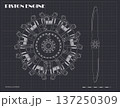 Aircraft piston engine. Outline blueprint. Rotor radial motor. Industrial drawing. Sketch of retro machine 137250309