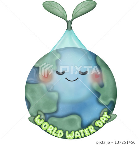 World Water Day Cute water and planet earth character with emotions, face, arms, legs in shoes. Cartoon style. Hand drawn fashion illustration. World water day, nature care concept. World Water Day Cute water and planet earth character with emotions, face, arms, legs in shoes. Cartoon style. Hand drawn fashion illustration. World water day, nature care concept. 137251450