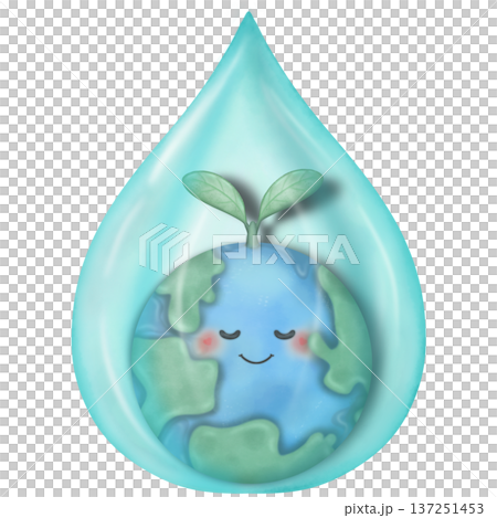 World Water Day Cute water and planet earth character with emotions, face, arms, legs in shoes. Cartoon style. Hand drawn fashion illustration. World water day, nature care concept. World Water Day Cute water and planet earth character with emotions, face, arms, legs in shoes. Cartoon style. Hand drawn fashion illustration. World water day, nature care concept. 137251453
