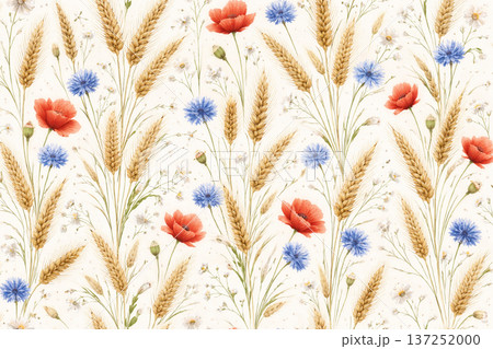 Wildflower and cereal grain field floral background. Wildflower and cereal grain field floral background. 137252000