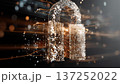 looped Abstract futuristic padlock formed from glowing particles unlocks and locks against a dark background, symbolizing digital security, encryption, privacy, and data protection 137252022