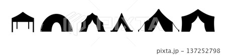 Camping tent shelter canopy pavilion marquee gazebo silhouette icon set black isolated outdoor Camping tent shelter canopy pavilion marquee gazebo silhouette icon set black isolated outdoor 137252798