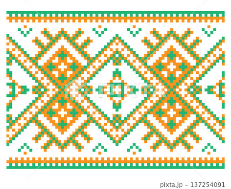 traditional ukrainian embroidery ornament featuring authentic geometric patterns in classic colors seamless vector illustration 137254091