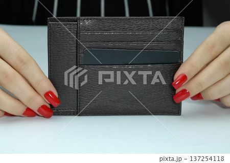 The purse is a businesswoman in women's hands with makeup. The purse is a businesswoman in women's hands with makeup. 137254118