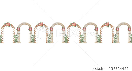 Seamless Border for card Horizontal banner Watercolor illustration Wedding collection Arch with flowers PNG transparent background Hand drawn Seamless Border for card Horizontal banner Watercolor illustration Wedding collection Arch with flowers PNG transparent background Hand drawn 137254432