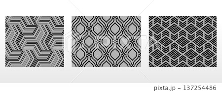 Geometric set of seamless black and gray patterns. Simple vector graphics 137254486