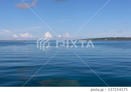 穏やかな青い海と水平線に浮かぶ遠くの島影 137254575