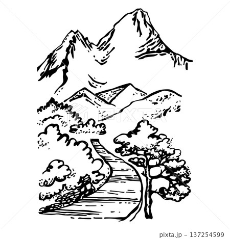 Vector mountain landscape with a road leading Vector mountain landscape with a road leading 137254599
